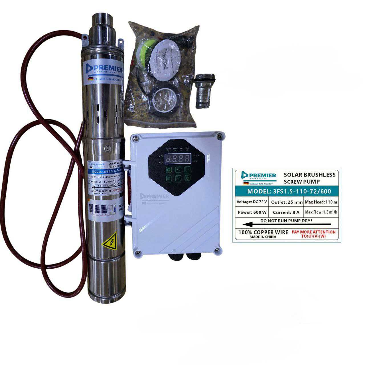 9195b28f-209b-4546-a49f-e6d826d458f0.jpg Premier Solar dc submersible pump 110M with pro controller - Image 1