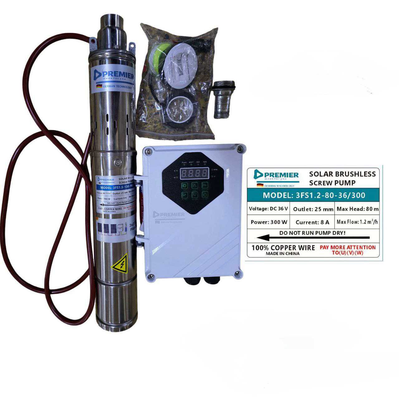 f7f0d66a-6f4c-43d6-a4b4-792bf5ddd35d.jpg Premier Solar dc submersible pump 80M with pro controller - Image 1
